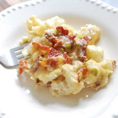 Bacon and casserole dish on plate